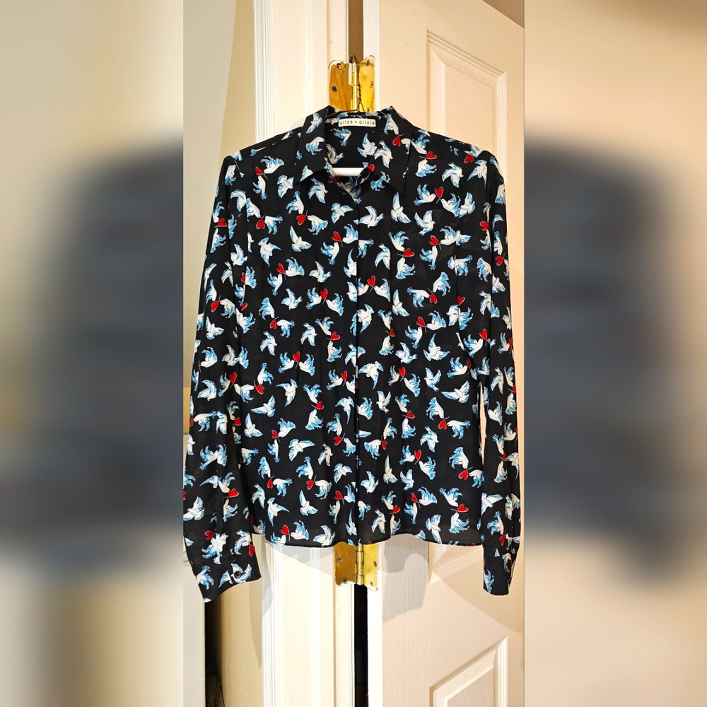 Alice + Olivia Willa Dove & Heart Print Shirt